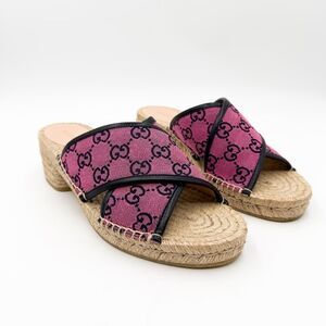 Gucci GG Monogram Pink Canvas Slides Espadrilles EU 39.5 US 9.5